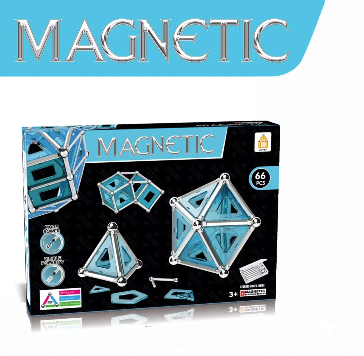 3D Crystal Magnetic Stick Puzzle Assembled Building Blocks - 66 pieces