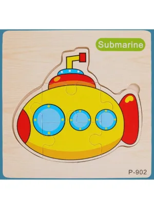 3D Wooden Jigsaw Puzzle Early Learning Toy for Children, Vehicle set, Submarine