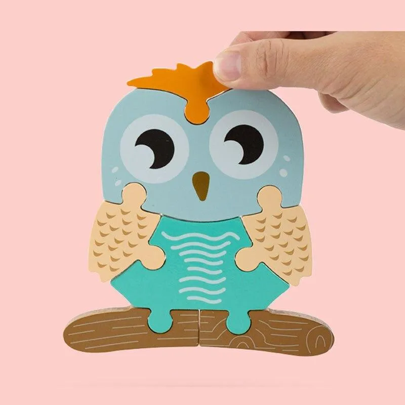 3D Wooden Puzzle Baby Toys Toddlers Children Early Educational Cartoon Animal Intelligence Puzzle Jigsaw High Quality