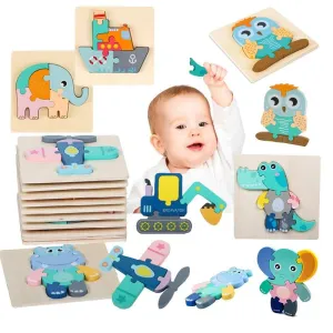 3D Wooden Puzzle Baby Toys Toddlers Children Early Educational Cartoon Animal Intelligence Puzzle Jigsaw High Quality