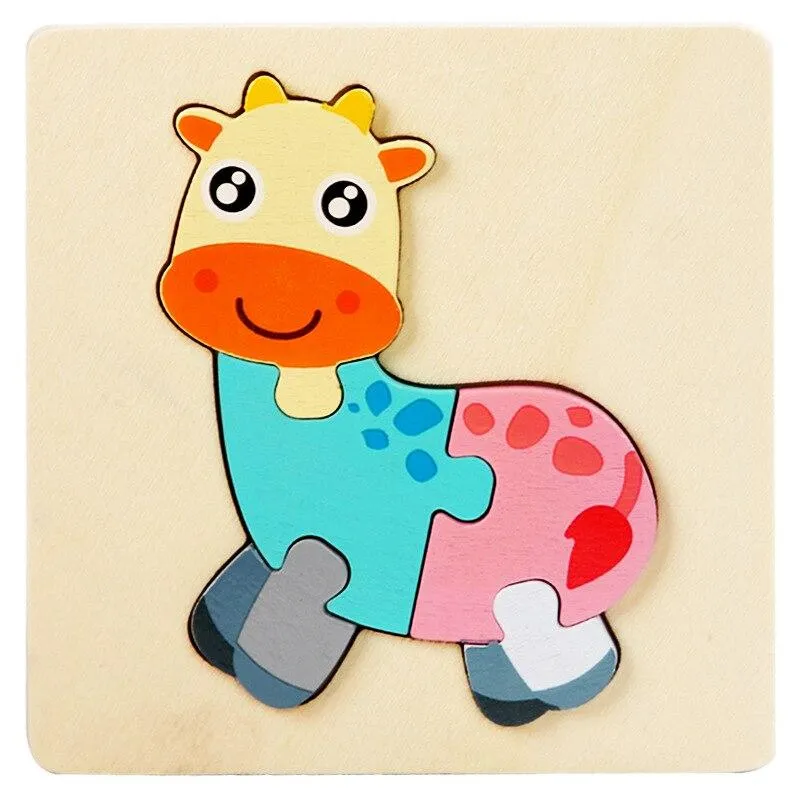 Baby Toys 3D Wooden Puzzle Cartoon Animals Cognitive Jigsaw Puzzle Early Learning Educational Toys for Children Gifts