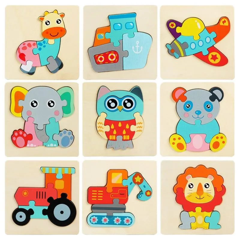 Baby Toys 3D Wooden Puzzle Cartoon Animals Cognitive Jigsaw Puzzle Early Learning Educational Toys for Children Gifts