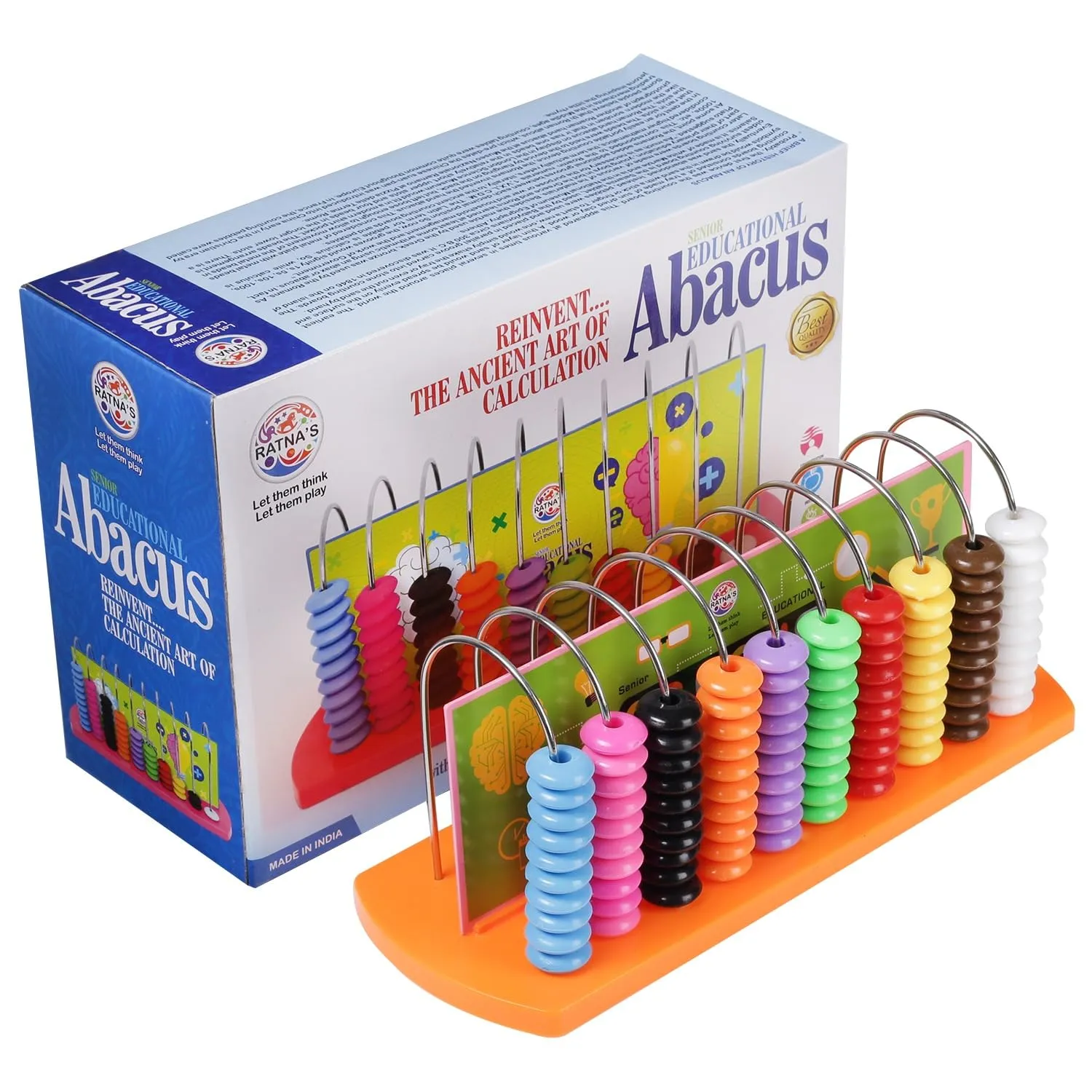 BKDT Marketing Educational Abacus 10 Rods for Kids Early Math Skills for Kids to Learn to Count, Add & Subtract with Colourful Beads - Mathematics Tool kit -Abacus Toys for Kids (Abacus 10 Rods)