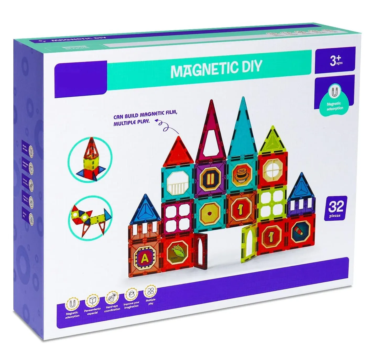 DIY Creative Magnetic Construction Blocks - 32 pieces