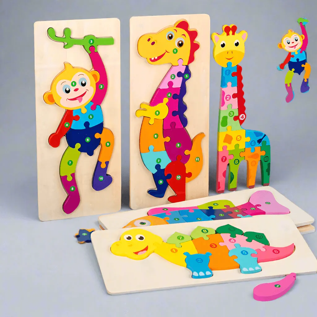 Engaging Animal & Vehicle Themed Wooden Puzzles: Colorful Educational Toy for Toddler Development