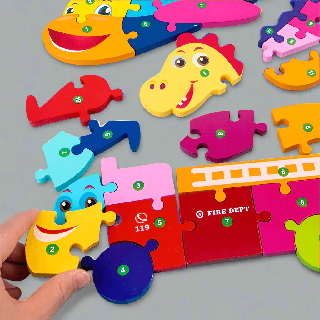 Engaging Animal & Vehicle Themed Wooden Puzzles: Colorful Educational Toy for Toddler Development