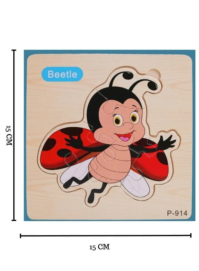 Jigsaw 3D Wooden Puzzle Early Learning Toy for Children, Animal Set, Beetle