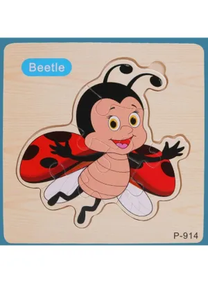 Jigsaw 3D Wooden Puzzle Early Learning Toy for Children, Animal Set, Beetle