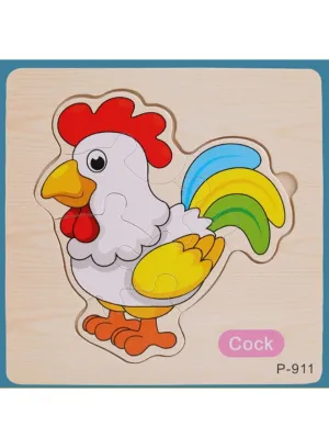 Jigsaw 3D Wooden Puzzle Toys Cartoon Animals Traffic Cards Intelligence Early Learning Toy for Children Animal Set Chicken