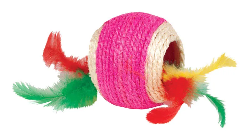 Kylies Brights Assorted Jute Ball with Feather Cat Toy Large 1 pk