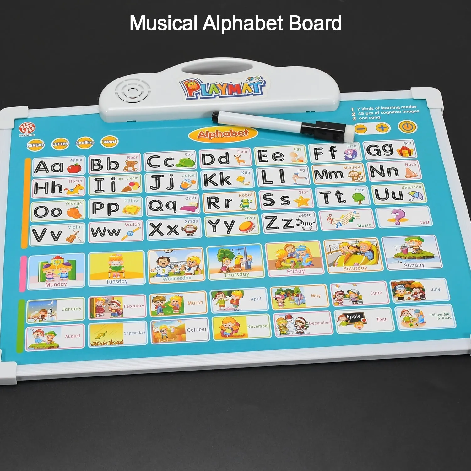 Learning Board 2in1 - Educational PAD for Kids Musical Board for Alphabet ABC Learning Toy Play Mat & Drawing with One Doodle Pen