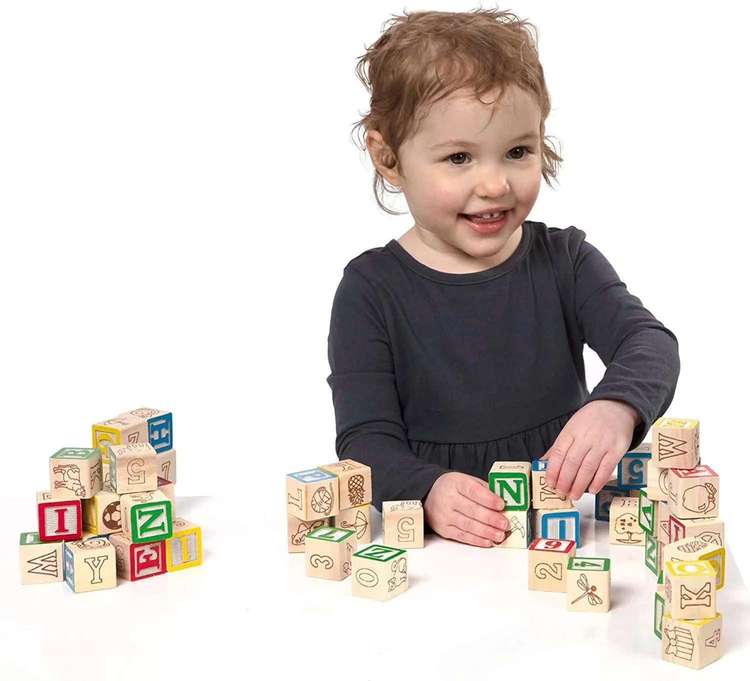 Melissa & Doug Wooden ABC/123 Blocks - 50 Alphabet and 123 Blocks, Great For Foddler and Preschooler