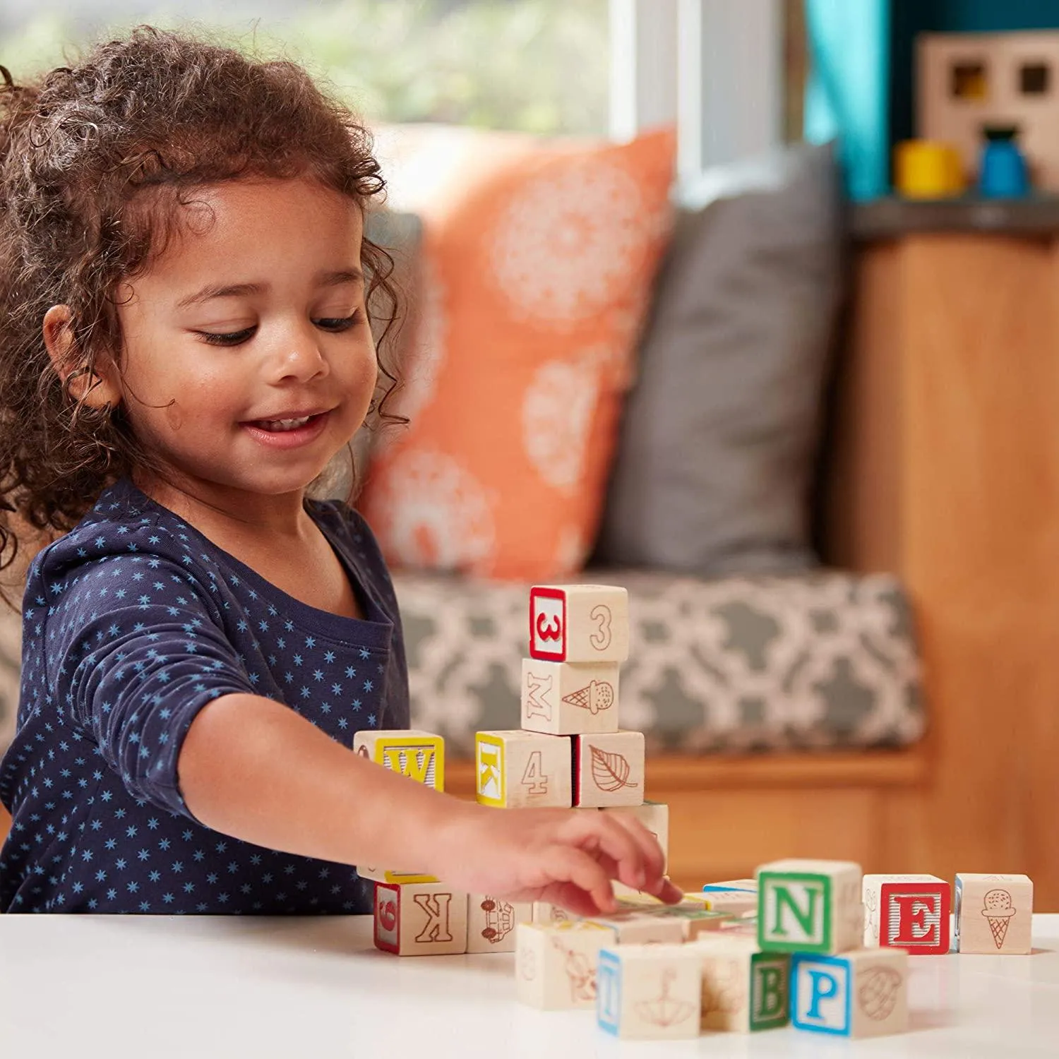 Melissa & Doug Wooden ABC/123 Blocks - 50 Alphabet and 123 Blocks, Great For Foddler and Preschooler