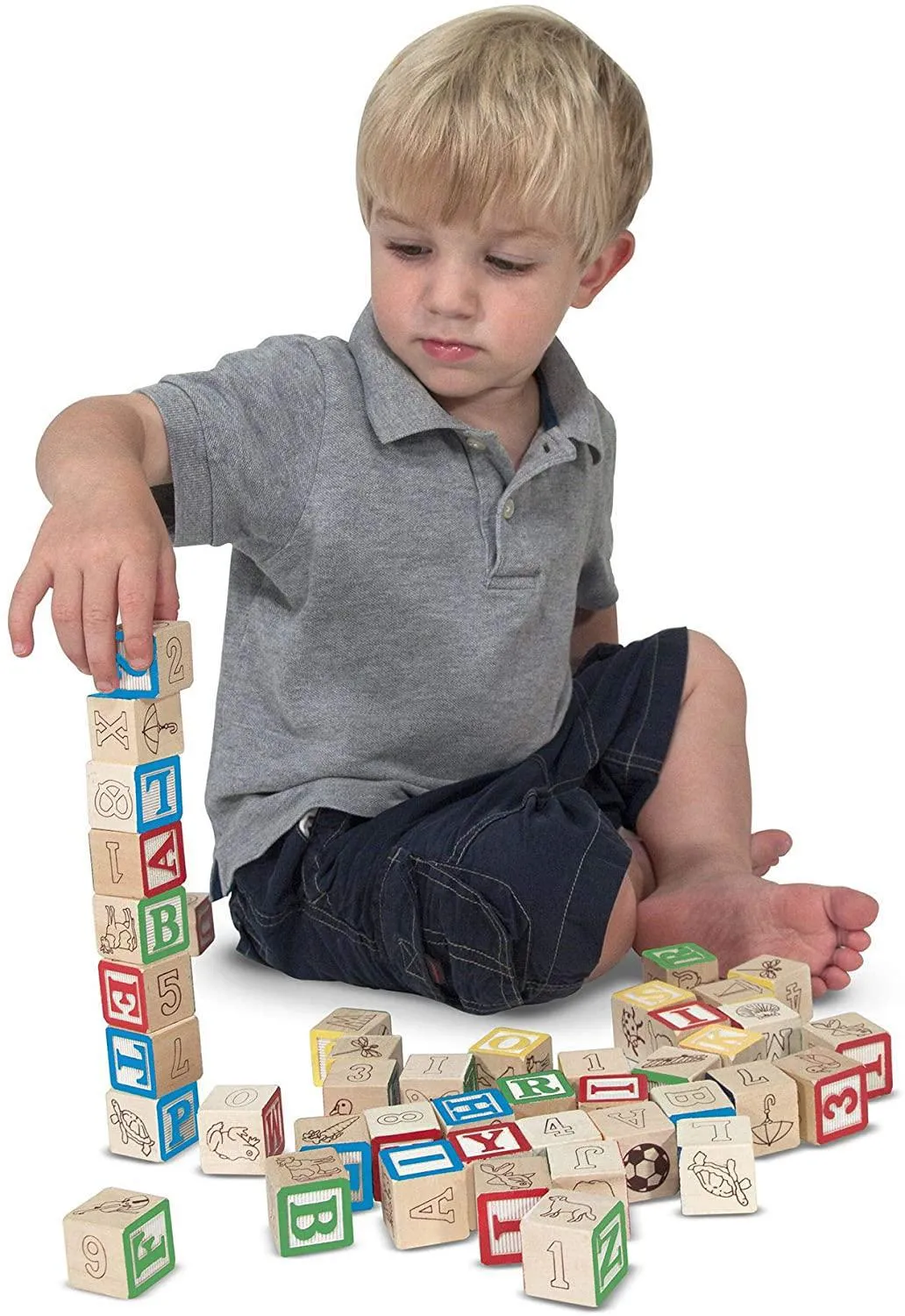 Melissa & Doug Wooden ABC/123 Blocks - 50 Alphabet and 123 Blocks, Great For Foddler and Preschooler