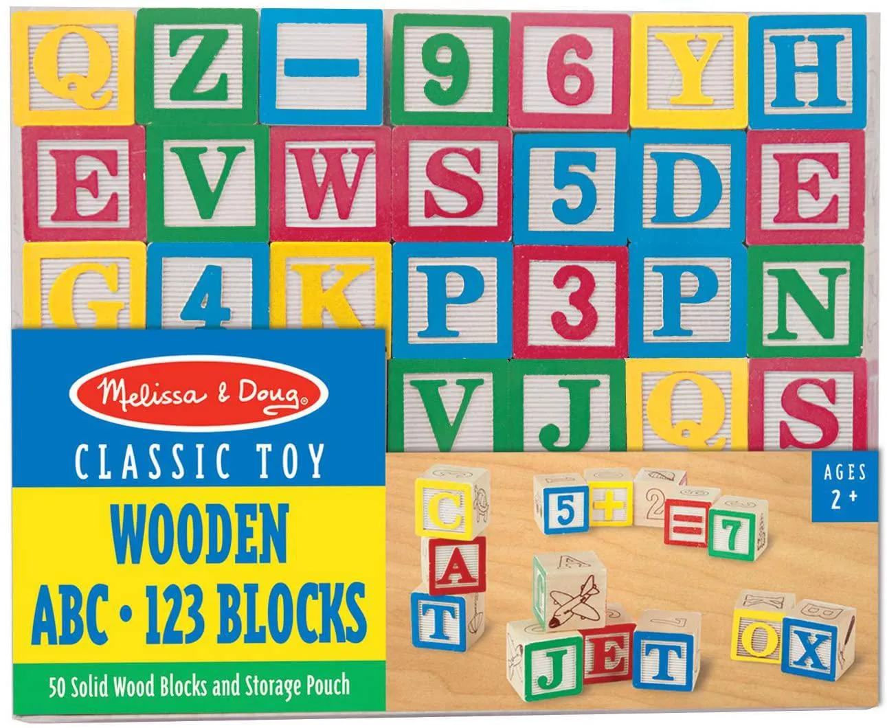 Melissa & Doug Wooden ABC/123 Blocks - 50 Alphabet and 123 Blocks, Great For Foddler and Preschooler