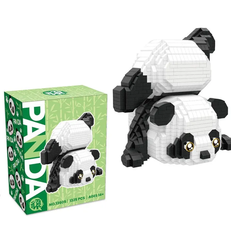 Panda Micro Building Blocks Creative DIY 3D Animal Model Naughty Panda Mini Brick Figure Toys Table Decor For Kids Birthday Gift