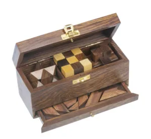 Puzzles in a wooden box set