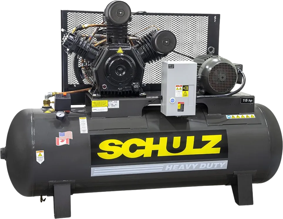 Schulz V-Series Air Compressor 15 HP 120 gal. 2-Stage 208-230V 3-Phase Horizontal New