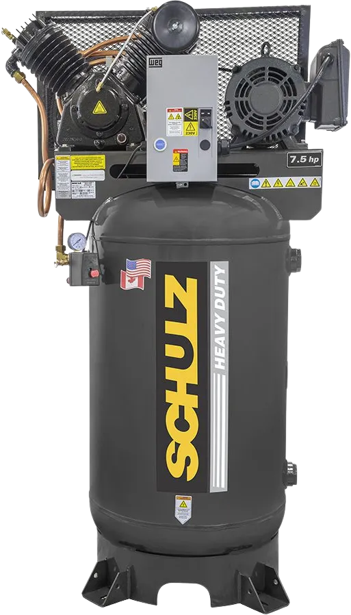 Schulz V-Series Air Compressor 7.5 HP 80 gal. 2-Stage 208-230V 3-Phase Vertical New